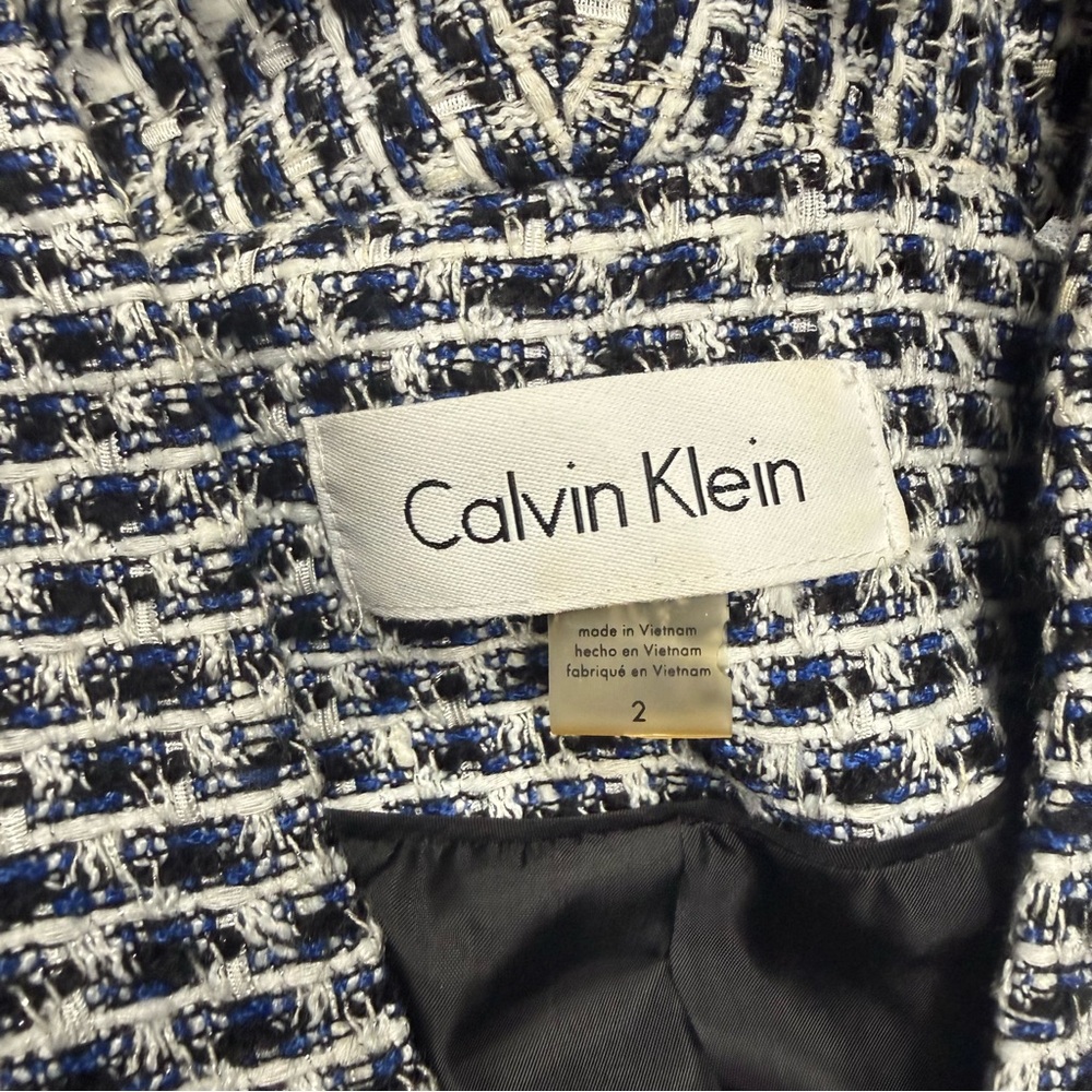 2/$30 Calvin Klein Long Tweed Open Front Blazer Size 2 #2223 - Picture 5 of 9